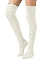 [SherryDC] Women's Cable Knit Thigh High Boot Socks Extra Long Winter Stockings Leg Warmers