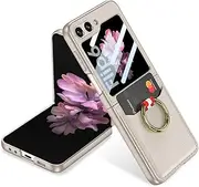 for Samsung Z Flip 6 Leather Card Slot Case for Samsung Galaxy Z Flip 5 6 ZFlip5 Ring Holder Screen Protector,Gray,for Samsung Z Flip 5