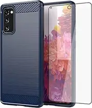 Asuwish Phone Case for Samsung Galaxy S20 FE Gaxaly S 20 FE 5G UW 6.5 inch with Screen Protector Cover and Slim Cell Protective Glaxay S20FE5G S20FE 20S Fan Edition 4G G5 Women Men Carbon Fiber Blue