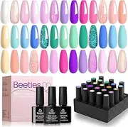 beetles Gel Polish Gel Polish Nail Set 20 Colors Unicorn Collection Pastel Bright Pink Blue Green Soak Off Manicure Kit with Base Matte and Glossy Top Coat Valentine's Day Light Pink Gel Nail Polish for Women Girls