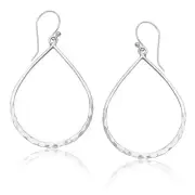 MIMI 925 Sterling Silver Hammered Open Teardrop Hoop Earrings