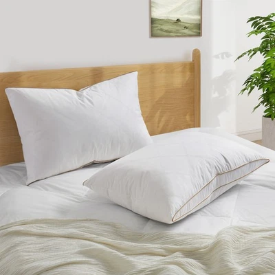 King or Queen Size Oval-shape Gusset Feather Bed Pillows Breathable Cotton Shell