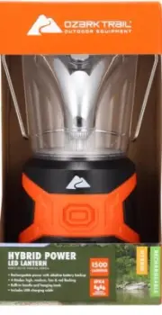 Rechargeable LED Lantern - 1500 Lumens, Hybrid Power with Power Cord New