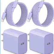20W USB C Charger Block Type C Charger 2 Pack 6FT Cord Compatible with iPhone 16/16 Plus/16 Pro/16 Pro Max/iPhone 15/15 Pro Max(Green)
