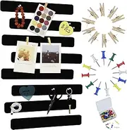 YOUDEFUL Black Bulletin Board Strips, 8Pcs Felt Pin Board Bar Strips with 50 Pushpins, Self-Adhesive Felt Cork Board Strips for Wall to Display Your Notes, Photos, Schedules, Announcements