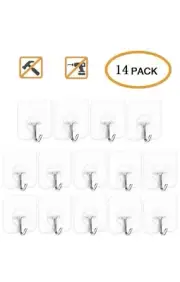 Transparent Adhesive Hooks 44 lb/ 20 kg(Max), Waterproof and Oilproof Reusable
