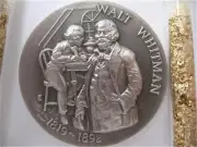 1+OZ. LONGINES STERLING SILVER 1819-1892 WALT WHITMAN 3D HIGH RELIEF COIN+GOLD