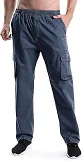 [Tianerhay] Mens Cargo Work Trousers Lightweight Elastic Waist Drawstring Loose Fit Casual Pull On Pants with Multi-Pockets