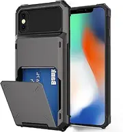 for iPhone X Case,iPhone Xs Case with Card Holder[Store 5 Cards] Wallet Case with Hidden Card Slot, Heavy Dual Layer Shockproof Protective Phone Cover for Apple iPhone X/iPhone Xs,Grey