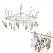 FlyNautics Foldable Laundry Clips for Drying Clothes, 24 clothespins 360° Rotatable Clothes Drying Rack,Plastic drip Hanger Drying Rack for Shoes Socks, Bras, Lingerie, Clothes White