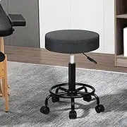ALFORDSON Salon Stool Kori Round Swivel Drafting Rolling Stools in 51.5-68.5cm Height Adjustable Fabric Spa Stool with Footrest Wheels Backless Hair Dress Barber Chair for SPA Massage Dark Grey