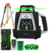 Maxiline Dual Grade Self Leveling Green Beam Rotary Laser Level + Digital Receiver + Tripod Staff GSW201G