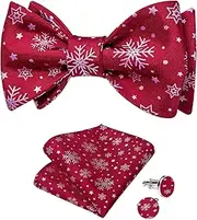 [DiBanGu] Christmas Bow Ties for Men Silk Self Bowtie Fun Festival Pocket Square Cufflinks Set with Gift Box for Party Gift