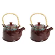 2x Country 19cm Ceramic Teapot Decor Brewing Tea Container Pot w/ Handle Brown