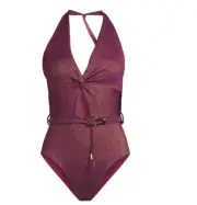 Time & Tru Women's Sparkle One Piece Swimsuit | Wine Color | Size M | NEW