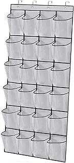 Over The Door Shoe Organizer,24 Large Mesh Pockets,Door Hangering Shoe Storage Bag,White(59" x 22")
