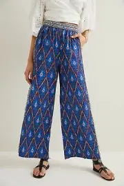 NWT Anthropologie Vale Blue Aztec Printed Wide-Leg Pull-On Pants Side Stripe XL