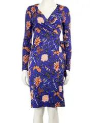 Purple Leaf Print Wrap Dress