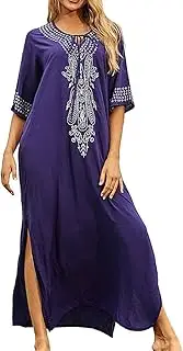 [Bestyyou] Women's Embroidered Turkish Kaftan Dress Long Caftan Loungewear Nightgown Swimsuit Cover Up Swimwear Beachwear