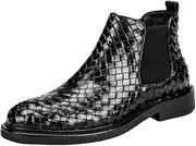 [LAVAEGG] Mens Chelsea Boots Leather Woven Slip on Dress Boots for Men Comfortable Ankle Casual Boots