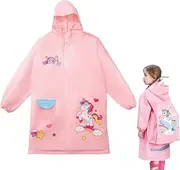 [HQRKOTM] Kids Rain Poncho with Transparent Brim Unicorn Pattern Hat with Storage Bag 90-105cm Height, a, A