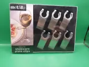 Metalla Stemware Stem Glass Drink Holder Plate Clips Wine NEW Set 6