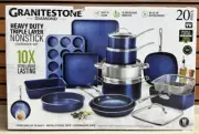 GRANITESTONE Cookware and Bakeware Set Non Stick Diamond Infused Blue 20 Piece