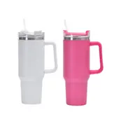 Double Wall Stainless Steel 1.18L/40oz Coffee Tumbler with Clear Flip Open Lid and Straw