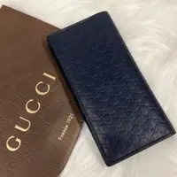 在飛比找PopChill優惠-[二手] GUCCI 古馳 深藍色 全皮 對開滿版雙G長夾/