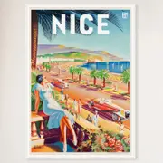 Galrie Charming Vintage Travel Poster of Nice French Riviera Art Print Home Décor, White Frame, 70 x 100cm (28 x 40inch)