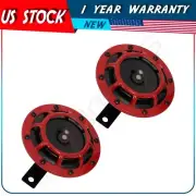 A Pair 125 mm Red Electric Blast Tone Disc Car Horn 115db For SUV Truck Yacht
