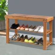 Bamboo Entryway Bench Wooden Seat Shoe Rack Stand 2 Tier Organiser Natural Stool