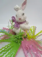 Pretty Colorful Ceramic Seasonal Bunny With Big Pink Bow