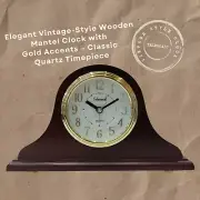 Elegant Vintage-Style Wooden Mantel Clock with Gold Accents – Classic Quartz