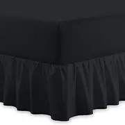 Filo Magico Plain Polycotton Fitted Valance Sheet | Easy Care 16" / 40cm Extra Deep Frilled Valance Fitted Bed Sheet - Machine Washable - Single Double King Size (Black, 4FT - Small Double)