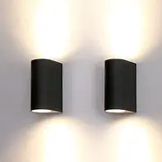 HLFVLITE 2-Pack Outdoor Wall Lights Aluminum Up/Down Outside Wall Lamp Exterior Wall Sconce, IP44 Waterproof Black Garden Lights for Patio, Terrace, Garden, Hallway, Balcony, Porch, Post, Pathway