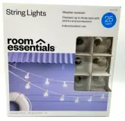 Clear Globe String Lights 25 Bulbs White Wire Room Essentials NEW