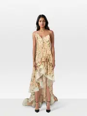 Strapless Floral Corset High Low Dress