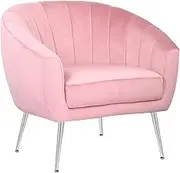 Arm Chair Light Pink Velvet Wooden Frame Iron Legs in Silver Colour