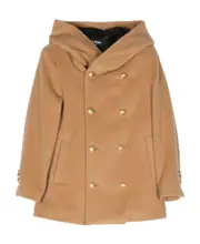 Balmain Kids Double-Breasted Long-Sleeved Hooded Coat 8Y Nude