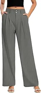 [FUNYYZO] Women Long Dress Pants High Waisted Work Pants Dressy Casual Wide Leg Elastic Waist Trousers, Mid Gray, X-Large
