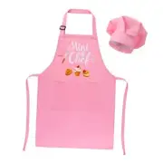 Kids Apron and Chef Hat Set, “Mini Chef” Funny Apron Adjustable Kitchen Pink