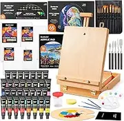 Shuttle Art 65 Pack Acrylic Paint Set with Wooden French Easel Box, Mixed Media Artist Art Set with 30 Colours, Blank Canvas, Brushes, Professional Painting Set for Adults, Teenagers