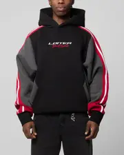 [LOITER] Loiter Hunter Patchwork Hoodie Black/red - Size L L Black/Red