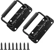 2pcs Spring Loaded Handles, Black Heavy Duty Handle, Stainless Steel Chest Handle with Rubber Grip, Surface Mount Folding Handles for Toolbox Chest Case Trunks Crates Storage Boxes