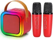 ROSY CLOUD Kids Karaoke Machine, Adult Karaoke Machine with 2 Wireless Microphones, Portable Bluetooth Speaker Gift with Colorful Lights for Boys Girls Toy Family Train Dance Guide Party (Red)