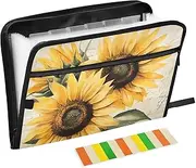 Quteprint 13 Pockets Expanding File Folder with Zipper Closure, Vintage Retro Sunflowers Accordion File Folder with Sticky Labels, Letter Size A4 Papers Expandable File Document Organizer