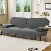 [Levede] 3-Seater Sofa Bed, with USB Charging Station,Removable Side Table,Corduroy Reclining Sleeper,Convertible Lounge Couch,3 Adjustable Levels Backrest, for Living Room,Bedroom,Apartment, Grey