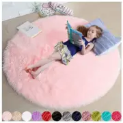 Pink round Rug for Girls Bedroom,Fluffy Circle Rug 4'X4' for Kids Room,Furry Car
