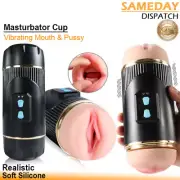 Vibrating Male Masturbator Silicone Realistic Pussy Mouth Stroker Cup Sex Toy